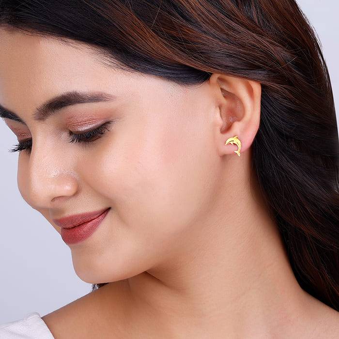 Giva 925 Sterling Silver Golden Dolphin Studs| Drops To Gift Women & Girls | With Certific : ER02182