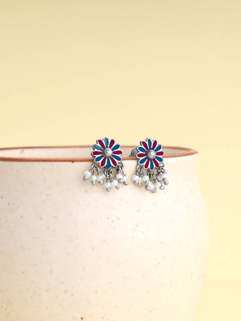 Oxidized Silver Millefleur Earrings : ER02189