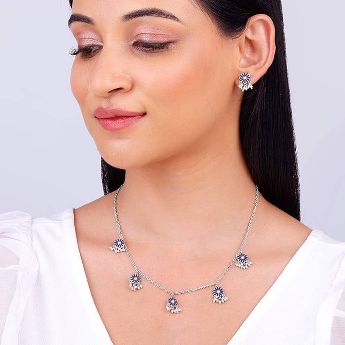 Giva 925 Oxidized Silver Millefleur Set| Gifts For Women And Girls | With Certificate Of Authenticit : ER02189PD01883