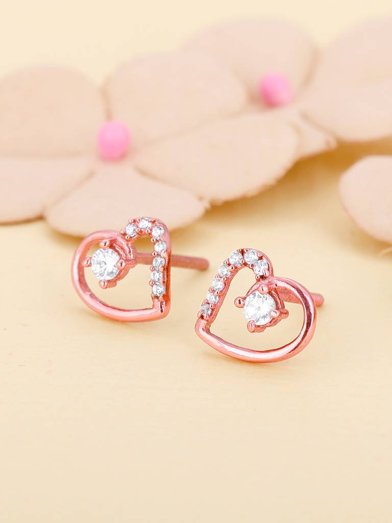 Giva 925 Sterling Silver Rose Gold Beautiful Heart Earrings