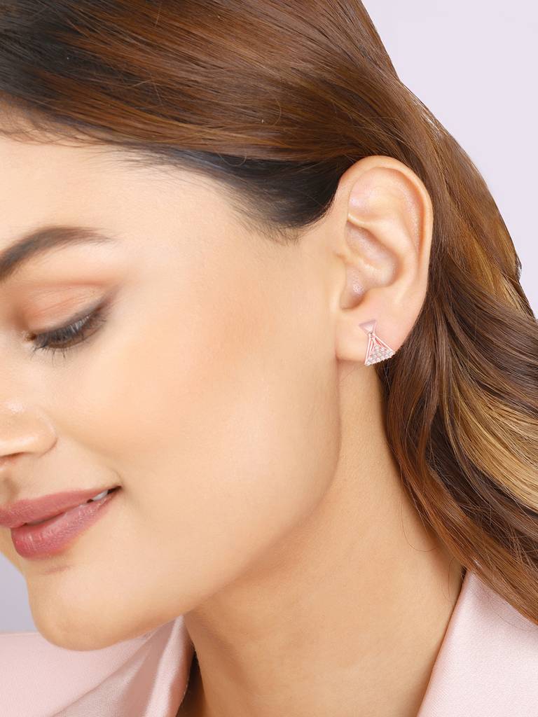 Giva 925 Sterling Silver Rose Gold Triangular Elegance Earrings