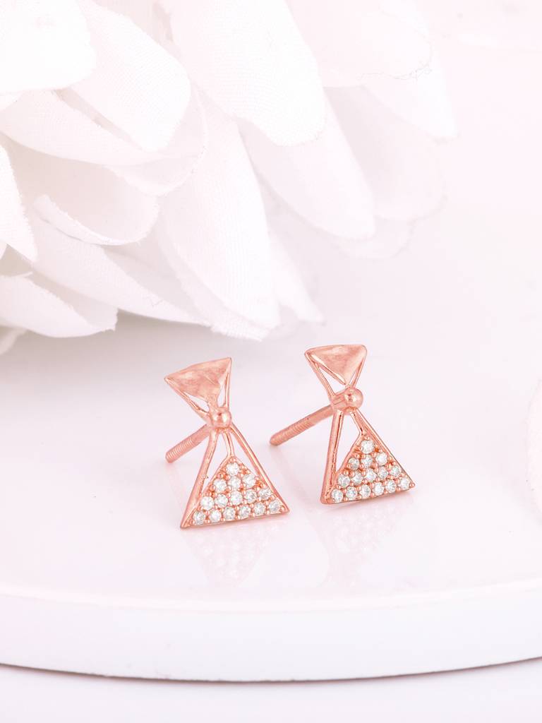 Giva 925 Sterling Silver Rose Gold Triangular Elegance Earrings