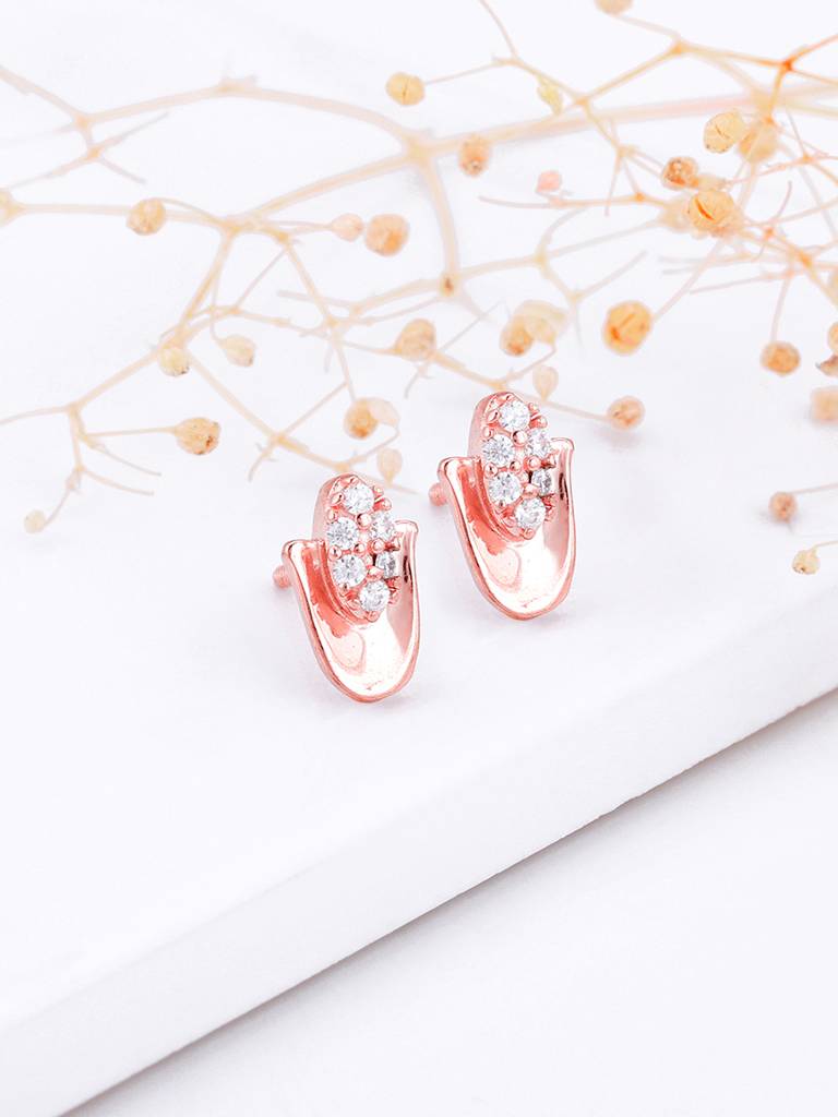 Giva 925 Sterling Silver Rose Gold Classic Hamsa Earrings