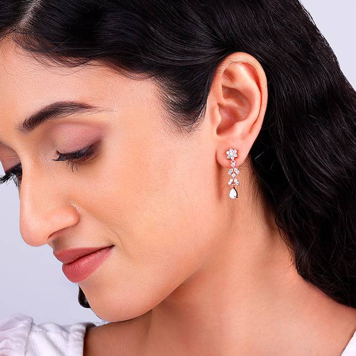 Giva 925 Silver Rose Gold Floral Splurge Earrings : ER02222