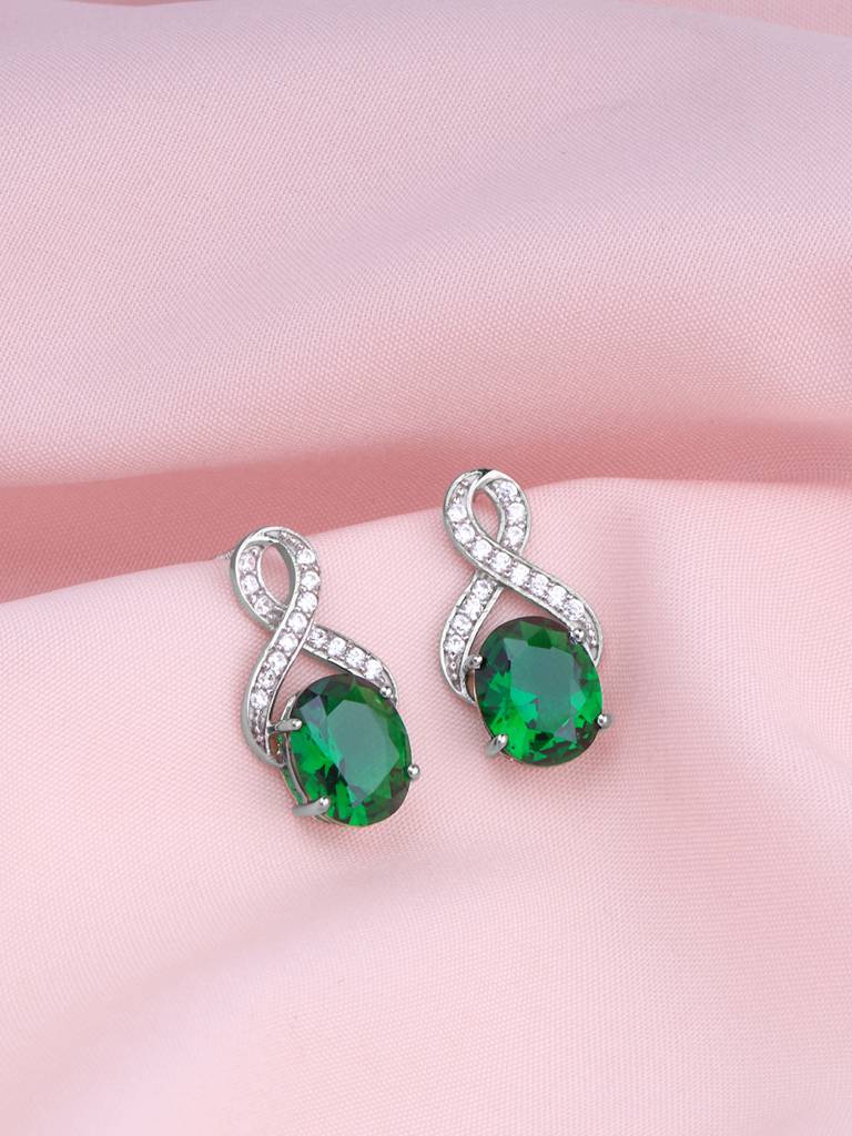 Giva 925 Sterling Silver Green Stone Oval Earring