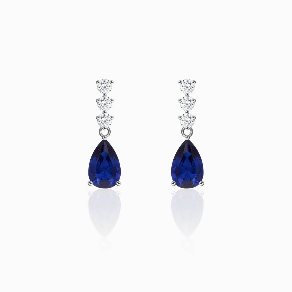 Silver Sapphire Blue Drop Earrings : ER0223