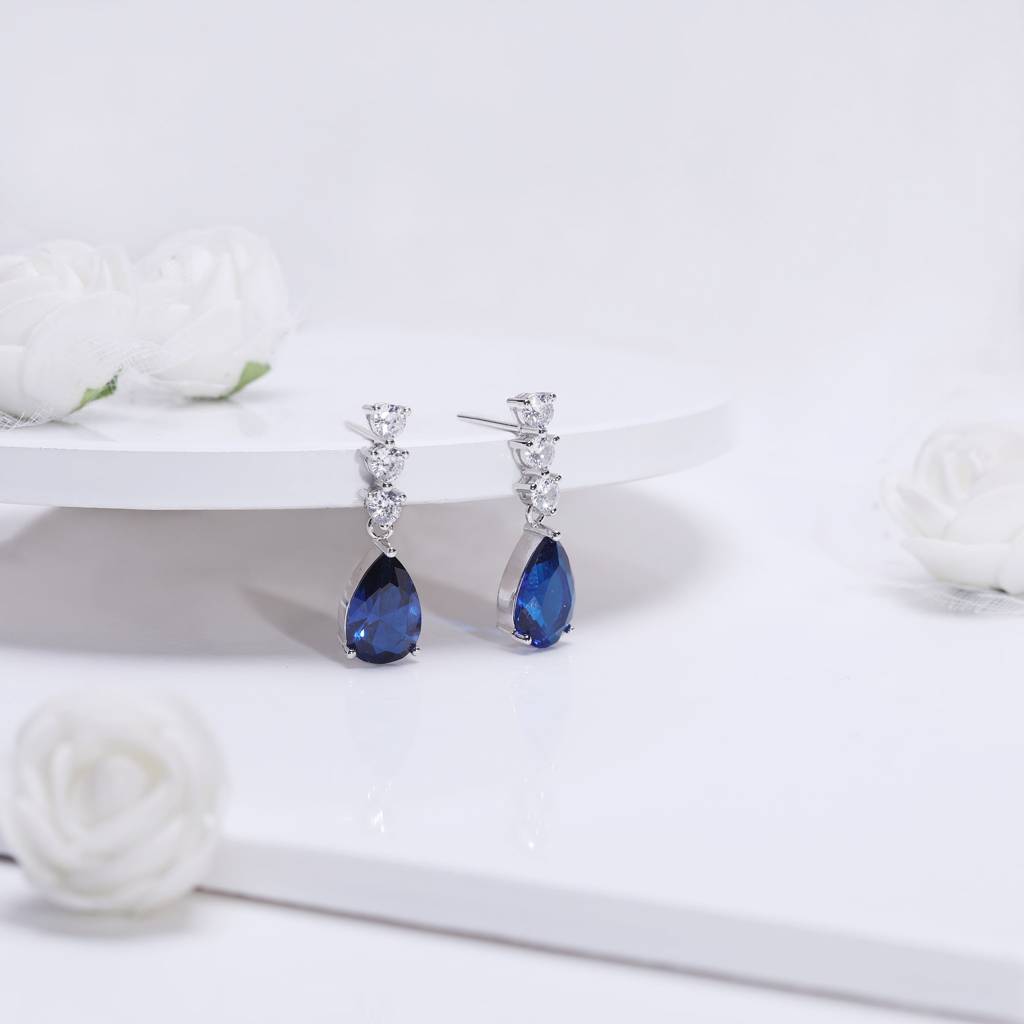 Silver Sapphire Blue Drop Earrings : ER0223