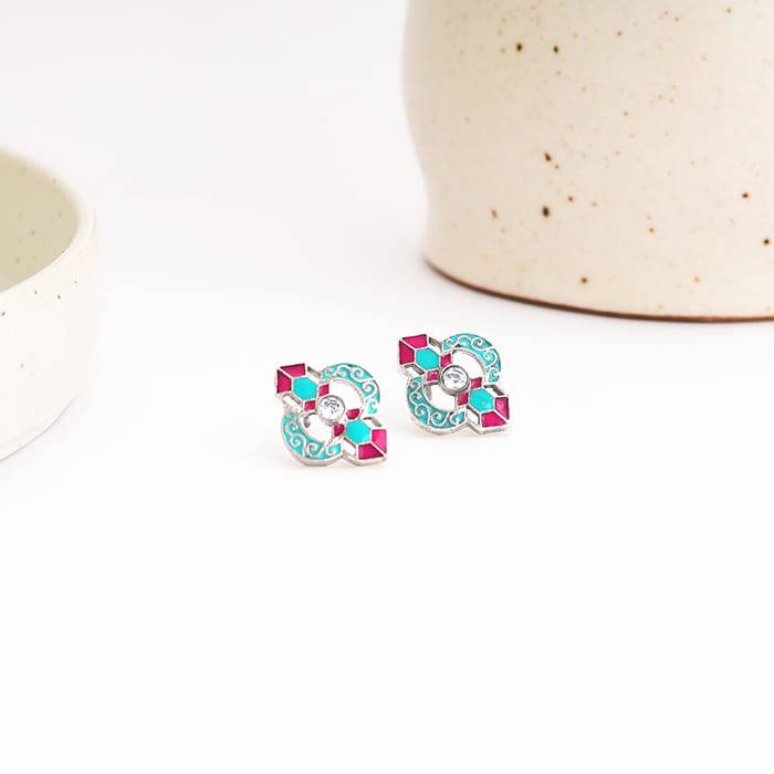 Oxidized Silver Quatrefoil Earrings : ER02243