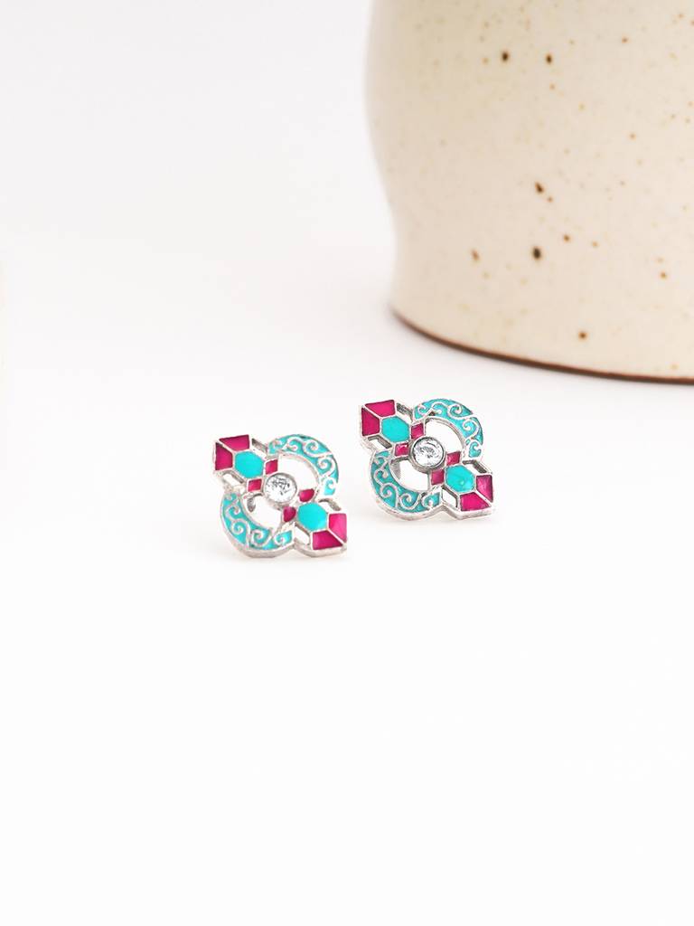 Oxidized Silver Quatrefoil Earrings : ER02243