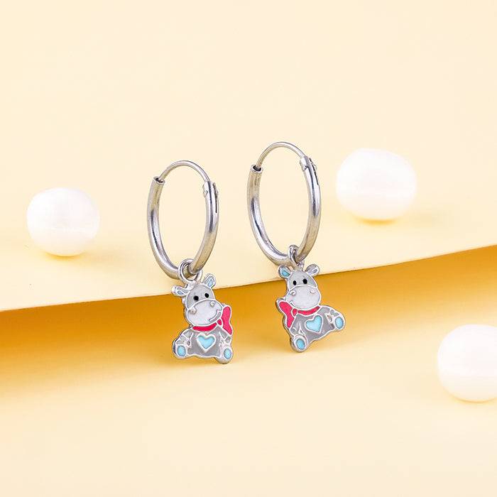 Giva 925 Sterling Silver Playful Hippo Kids Hoop Earrings|Studs To Gifts For Kids | With C : ER02269