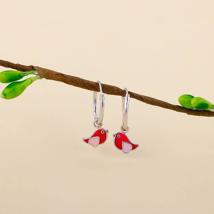 Giva 925 Sterling Silver Rosy Bird Kids Hoop Earrings|Studs To Gifts For Kids | With Certi : ER02271