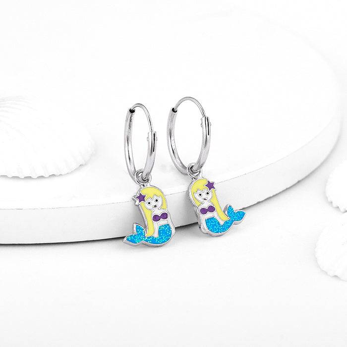 Giva 925 Silver Little Mermaid Kids Hoop Earrings : ER02274