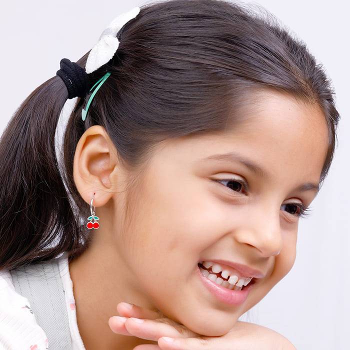 Giva 925 Sterling Silver Red Cherry Kids Hoop Earrings|Studs To Gifts For Kids | With Cert : ER02279