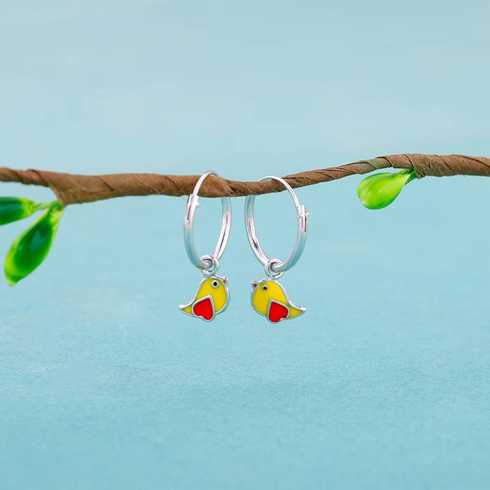 Giva 925 Sterling Silver Sunny Bird Kids Hoop Earrings|Studs To Gifts For Kids | With Cert : ER02281