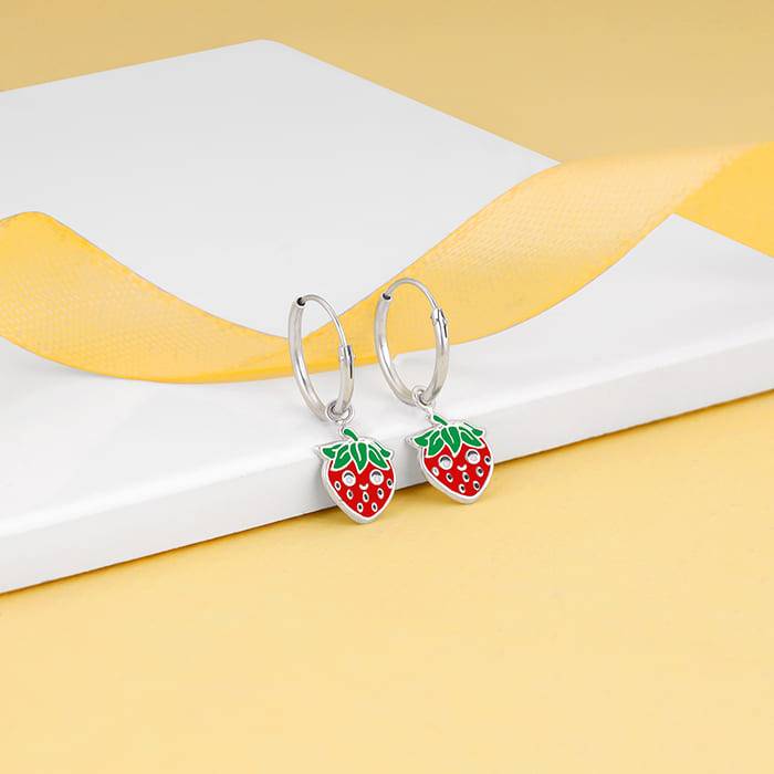 Giva 925 Sterling Silver Fresh Strawberry Kids Hoop Earrings| Studs To Gift Women & Girls  : ER02282
