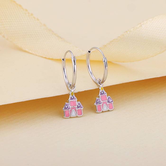Giva 925 Silver Castle House Kids Hoop Earrings : ER02292