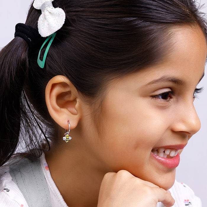Giva 925 Sterling Silver Cheery Bee Kids Hoop Earrings|Studs To Gifts For Kids | With Cert : ER02294