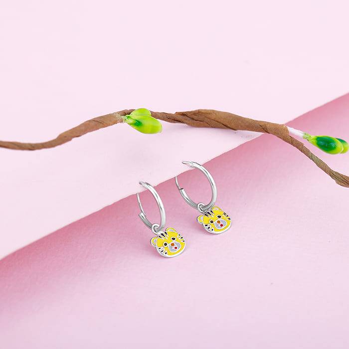 Giva 925 Silver Tiger Cub Kids Hoop Earrings : ER02298