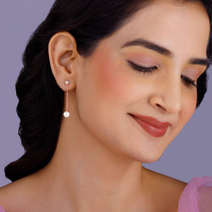 Giva 925 Sterling Silver Rose Gold Zircon Pearl Drop Earrings| Studs To Gift Women & Girls : ER02305