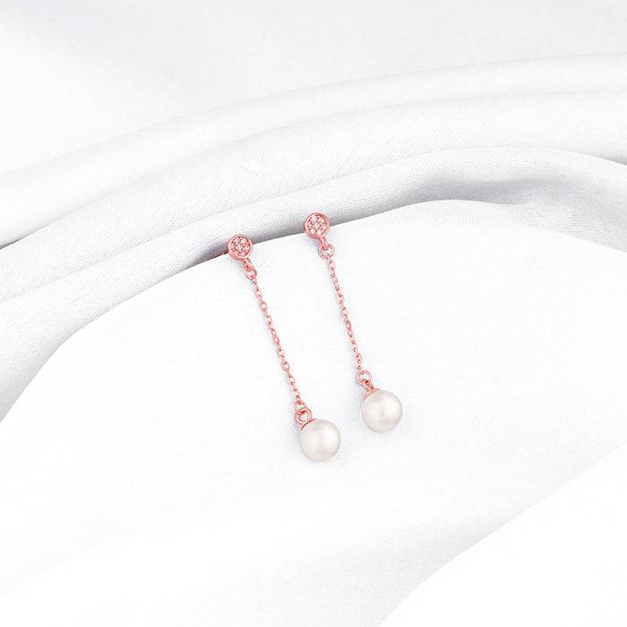 Giva 925 Sterling Silver Rose Gold Zircon Pearl Drop Earrings| Studs To Gift Women & Girls : ER02305