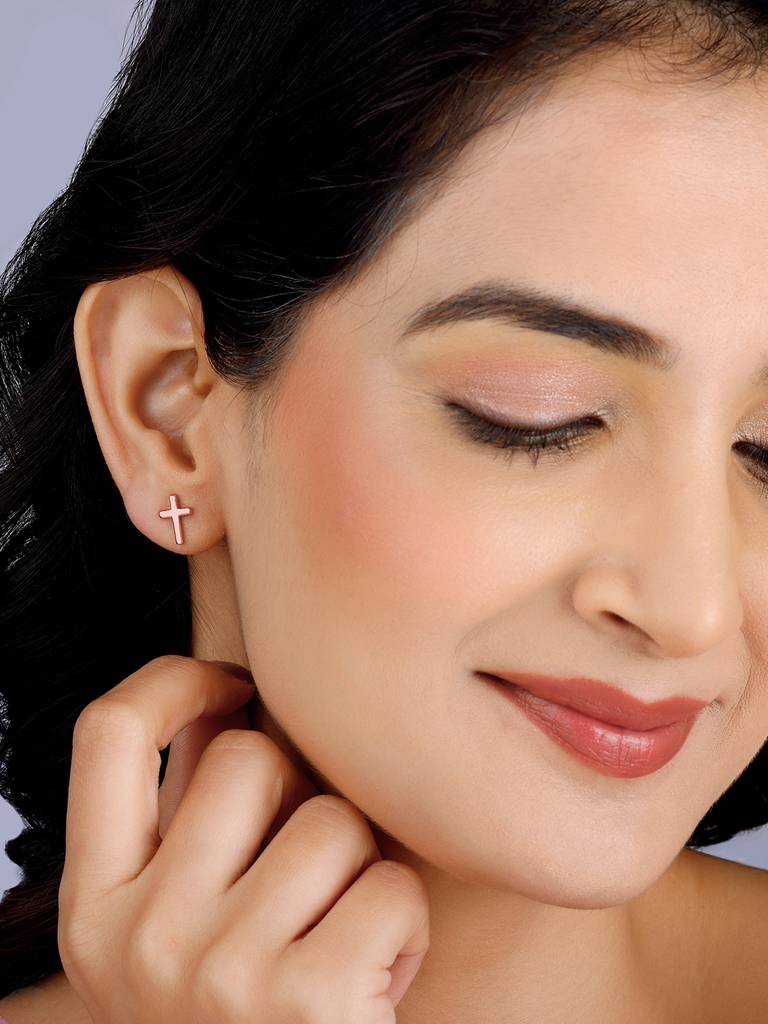 Giva 925 Silver Rose Gold Cross Of Grace Stud Earrings : ER02313