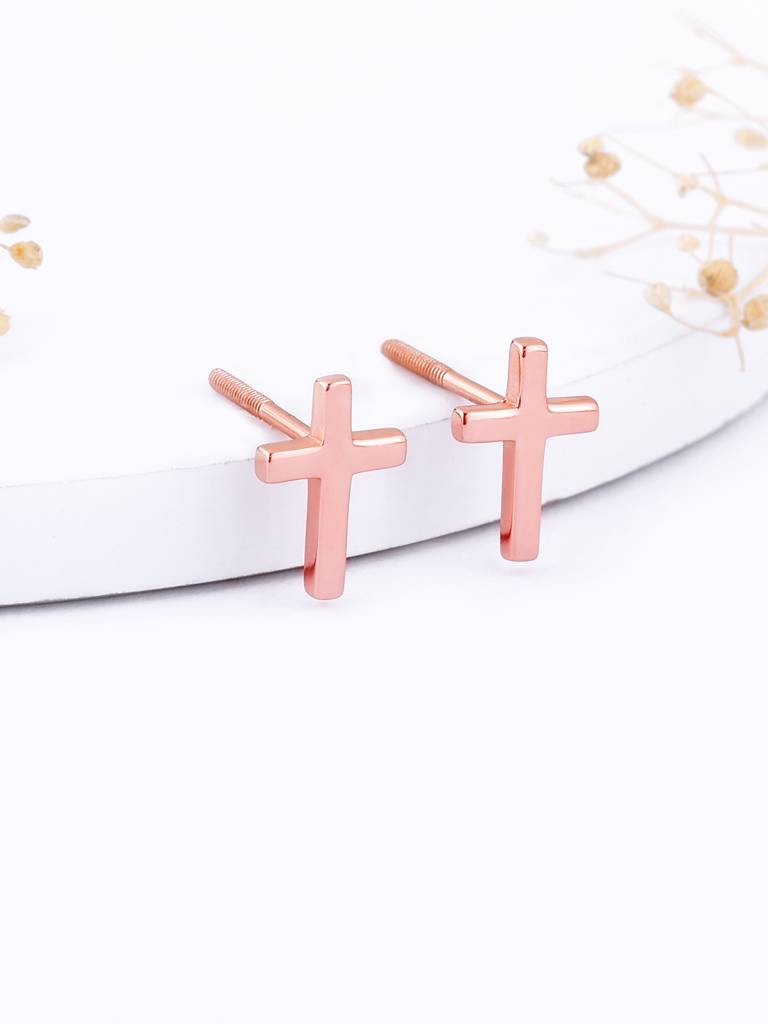 Giva 925 Silver Rose Gold Cross Of Grace Stud Earrings : ER02313