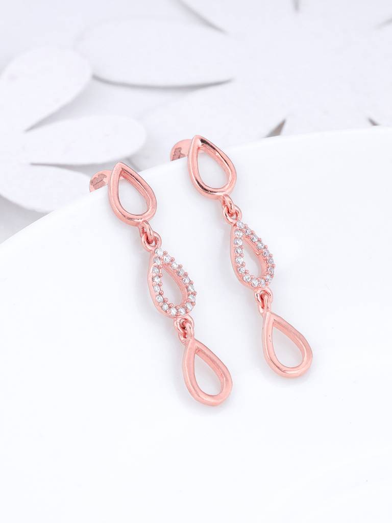Giva 925 Sterling Silver Rose Gold Zircon Studded Marquis Earrings