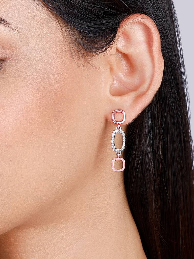 Giva 925 Sterling Silver And Rose Gold Glittering Square Earrings