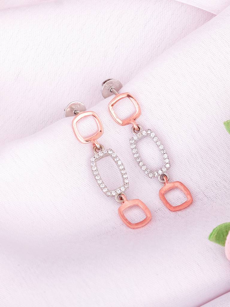 Giva 925 Sterling Silver And Rose Gold Glittering Square Earrings