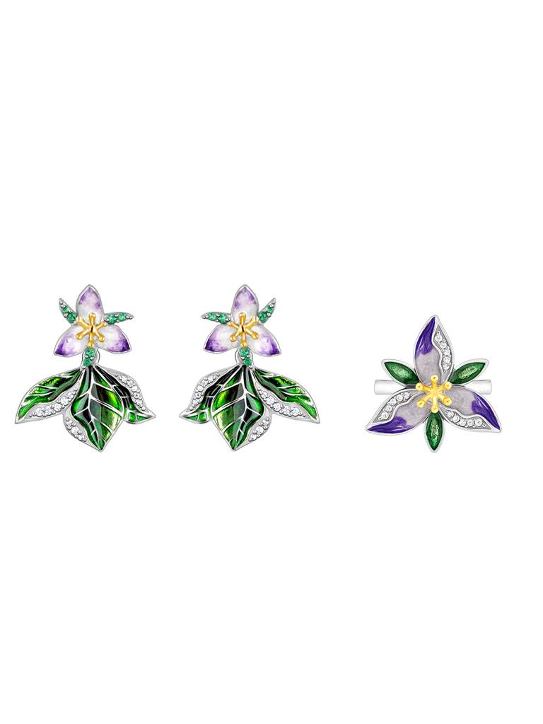 Giva 925 Sterling Silver Bhumi Silver Convertible Trillium Ring, Earrings And Chain