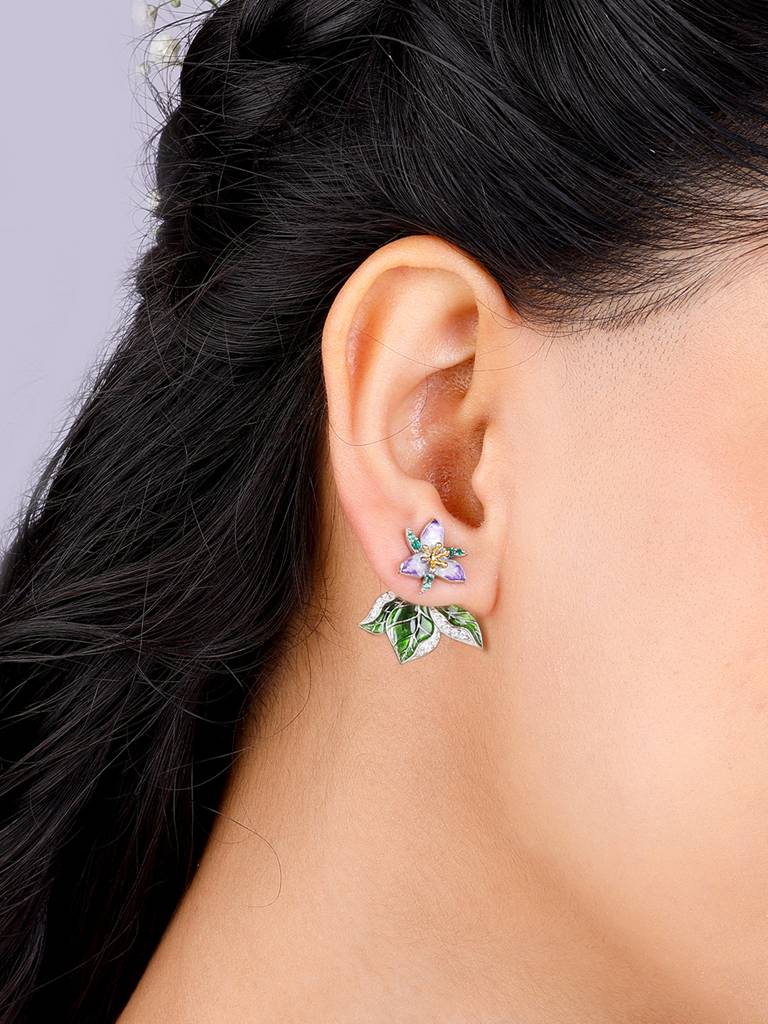 Giva 925 Sterling Silver Bhumi Silver Convertible Trillium Ring, Earrings And Chain