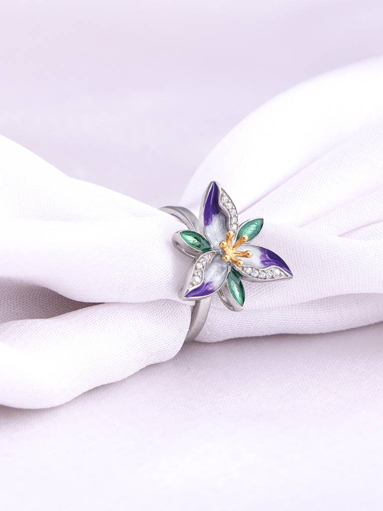 Giva 925 Sterling Silver Bhumi Silver Convertible Trillium Ring, Earrings And Chain