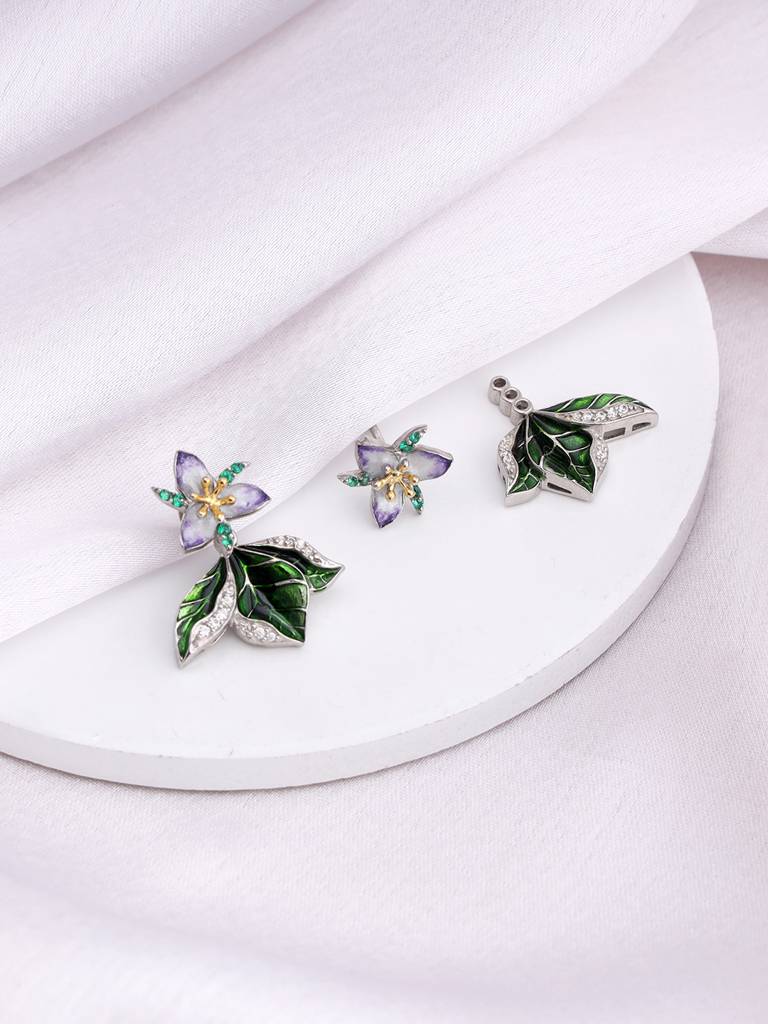 Giva 925 Sterling Silver Bhumi Silver Convertible Trillium Ring, Earrings And Chain