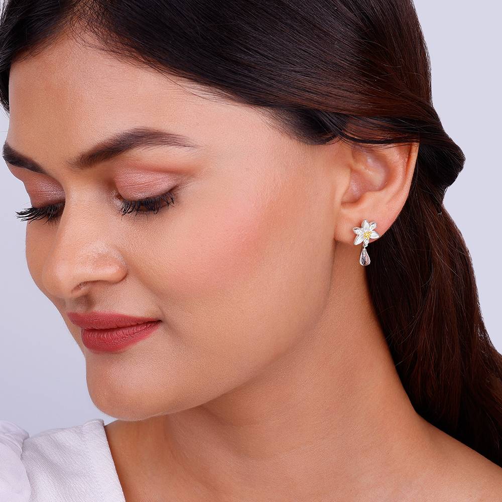 Giva 925 Silver Bhumi Silver Trillium Drop Earrings : ER02355