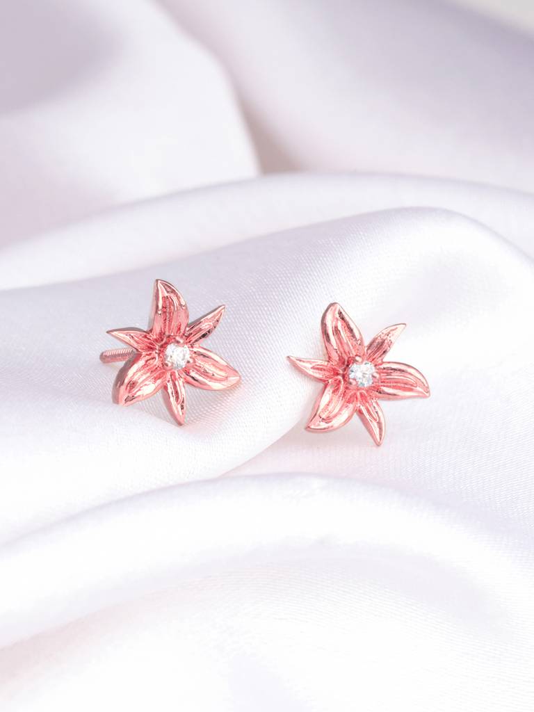 Giva 925 Sterling Silver Bhumi Rose Gold Trillium Stud Earrings