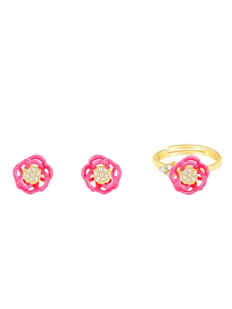 Giva 925 Sterling Silver Bhumi Golden Hot Pink Bramha Kamal Bud Earrings And Ring
