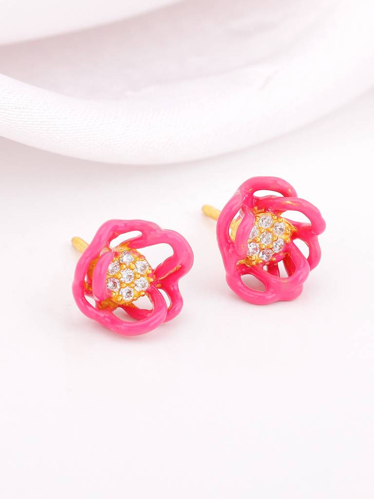Giva 925 Sterling Silver Bhumi Golden Hot Pink Bramha Kamal Bud Earrings And Ring