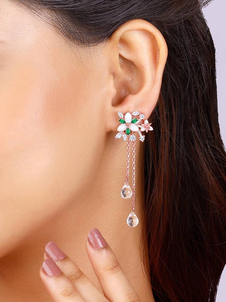 Giva 925 Sterling Silver Bhumi Rose Gold Terrific Trillium Danglers
