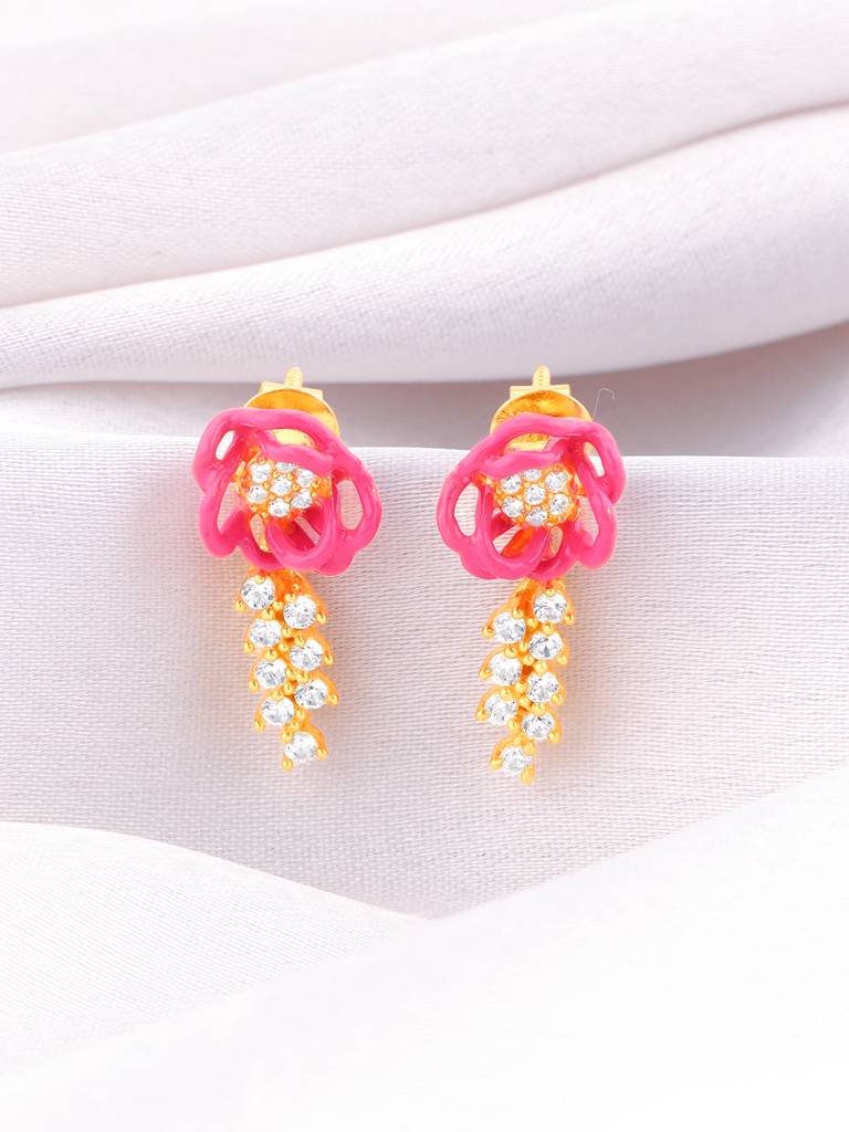 Giva 925 Sterling Silver Bhumi Golden Hot Pink Brahma Kamal Danglers