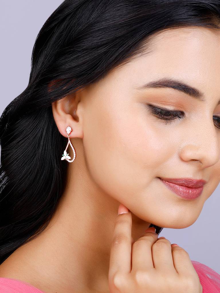 Giva 925 Sterling Silver Bhumi Rose Gold Terrific Trillium Earrings