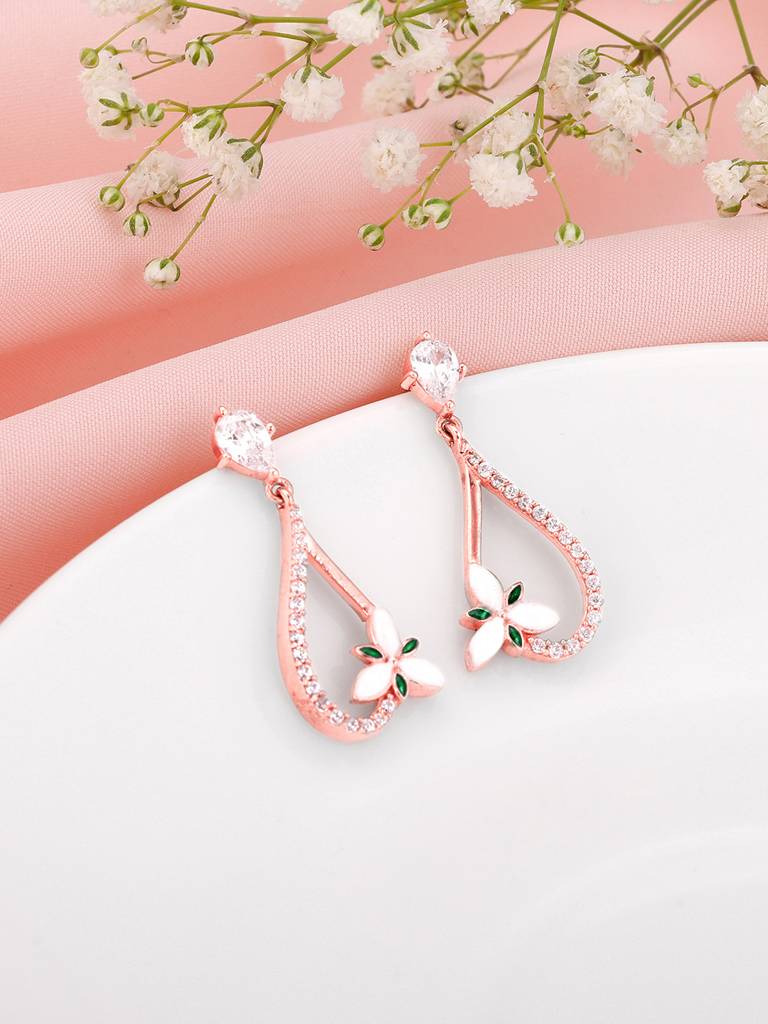 Giva 925 Sterling Silver Bhumi Rose Gold Terrific Trillium Earrings