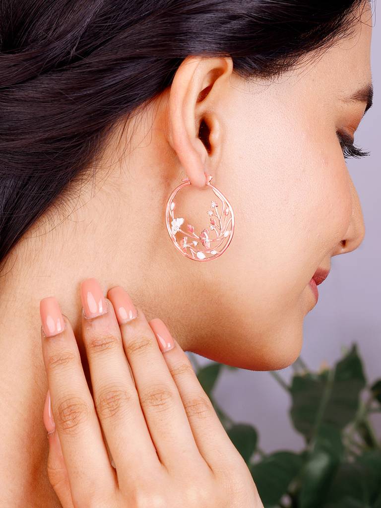 Giva 925 Sterling Silver Bhumi Rose Gold Eyebright Hoop Earrings