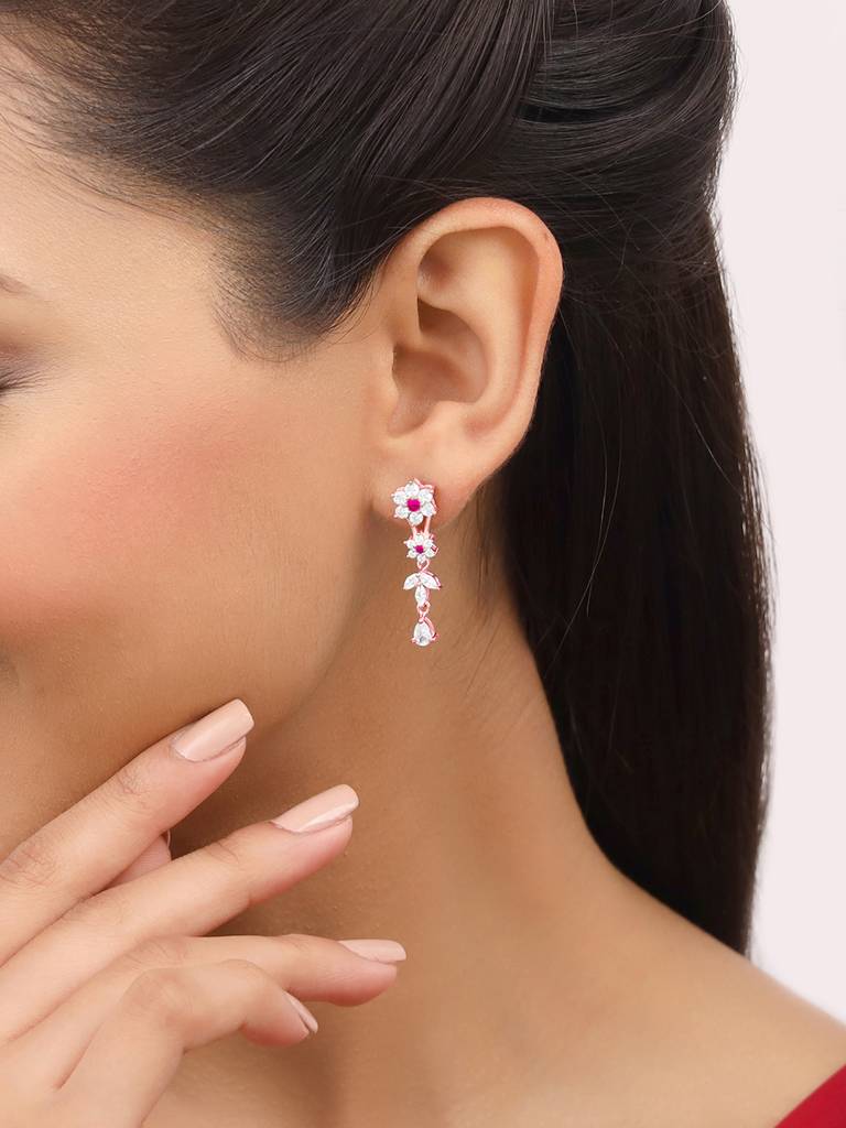 Giva 925 Sterling Silver Rose Gold Classic Floral Dangler Earrings