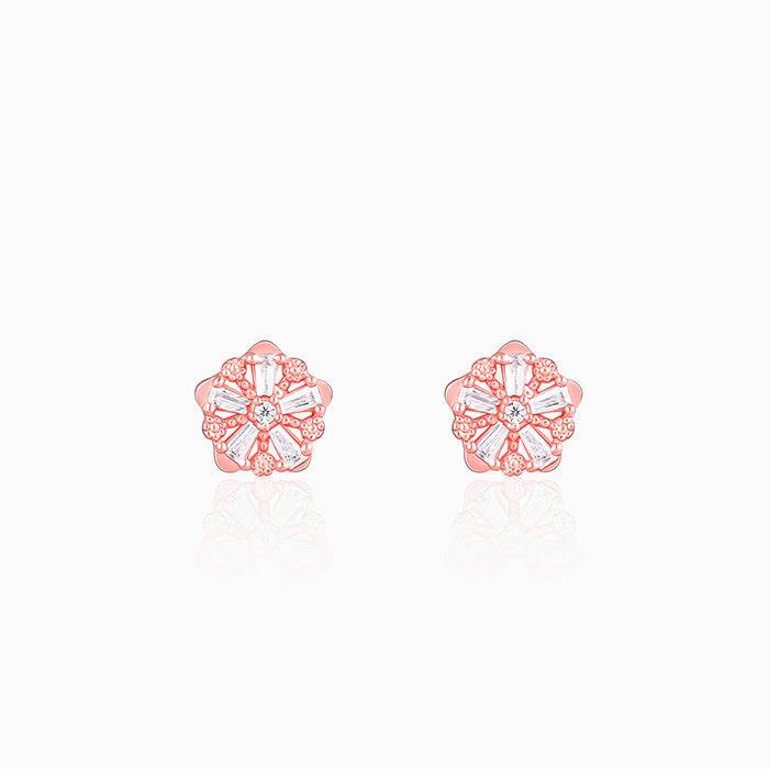 Rose Gold Baguette Flower Earrings : ER0247