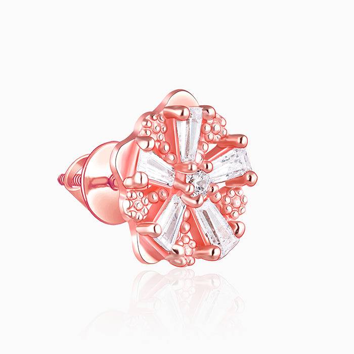 Rose Gold Baguette Flower Earrings : ER0247