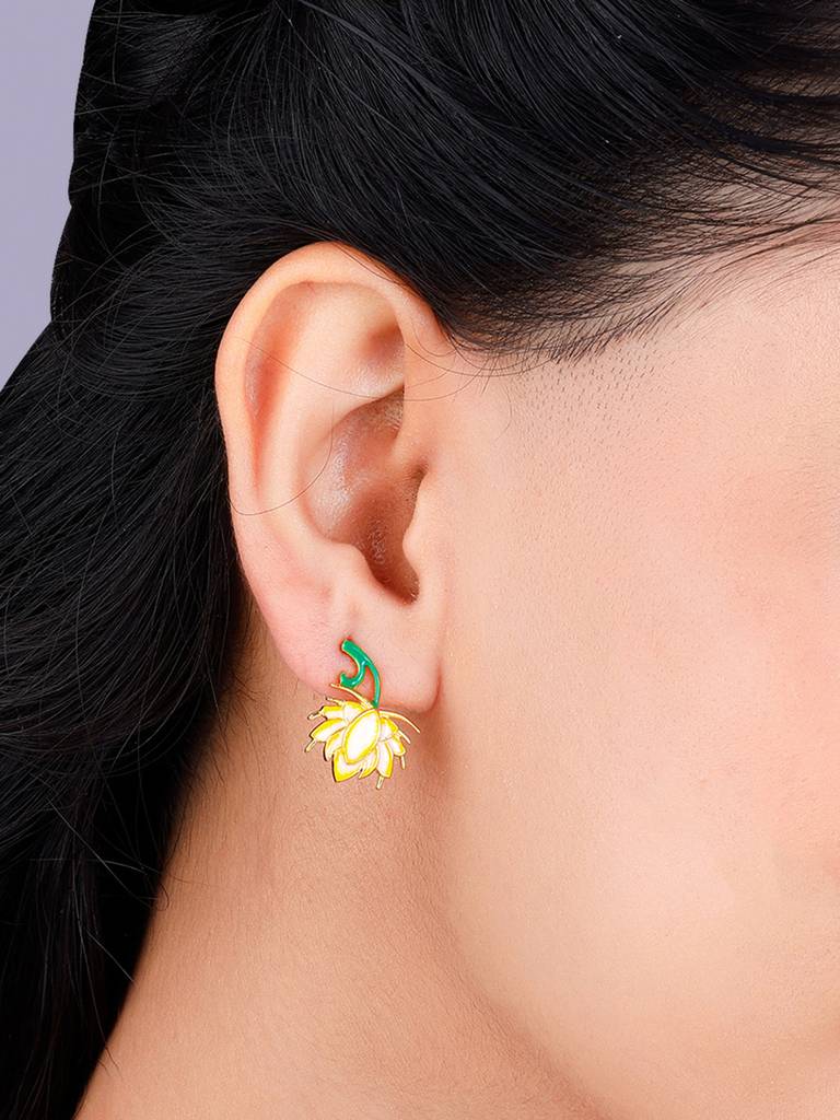 Giva 925 Sterling Silver Bhumi Golden Bewitching Brahma Kamal Earrings