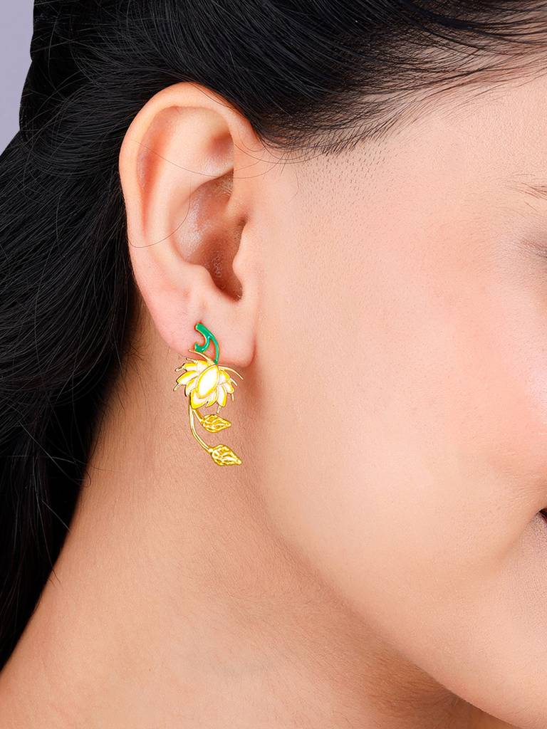 Giva 925 Sterling Silver Bhumi Golden Bewitching Brahma Kamal Earrings