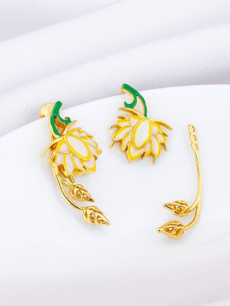 Giva 925 Sterling Silver Bhumi Golden Bewitching Brahma Kamal Earrings