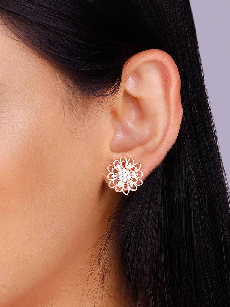 Giva 925 Sterling Silver Rose Gold Blooming Flower Stud Earrings