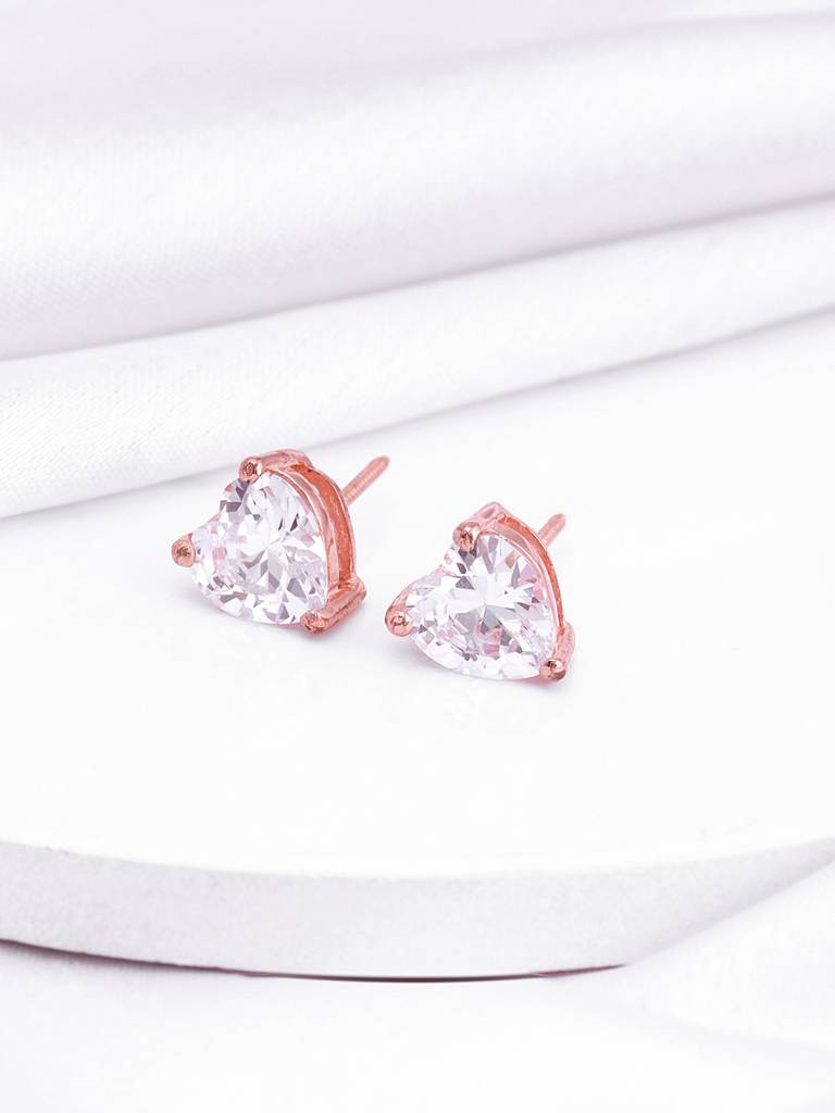 Giva 925 Sterling Silver Rose Gold Solitaire Heart Studs